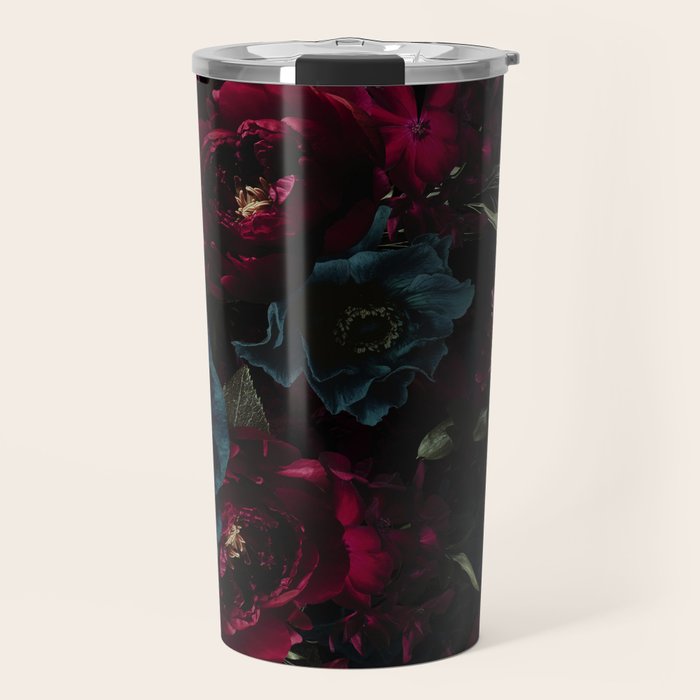 Vintage Black Dramatic Glamour Autumn Romanticism: Maximalism Moody Florals - Grand Millennial Burgundy And Teal Peonies Bouquets,  Nostalgic Gothic Mystic Night Flowers Travel Mug Gallery Image 1