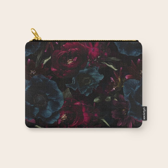 Vintage Black Dramatic Glamour Autumn Romanticism: Maximalism Moody Florals - Grand Millennial Burgundy And Teal Peonies Bouquets,  Nostalgic Gothic Mystic Night Flowers Carry All Pouch Gallery Image 1