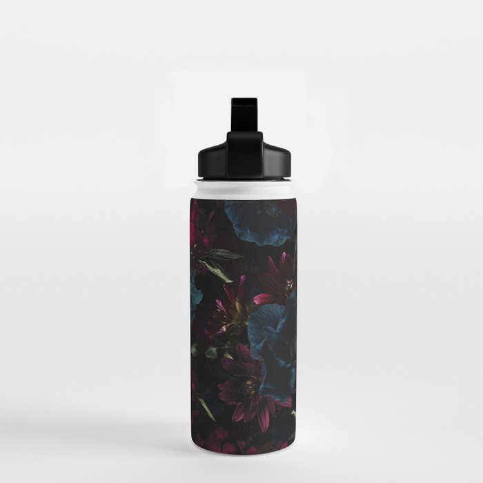Vintage Black Dramatic Glamour Autumn Romanticism: Maximalism Moody Florals - Grand Millennial Burgundy And Teal Peonies Bouquets,  Nostalgic Gothic Mystic Night Flowers Water Bottle Gallery Image 2