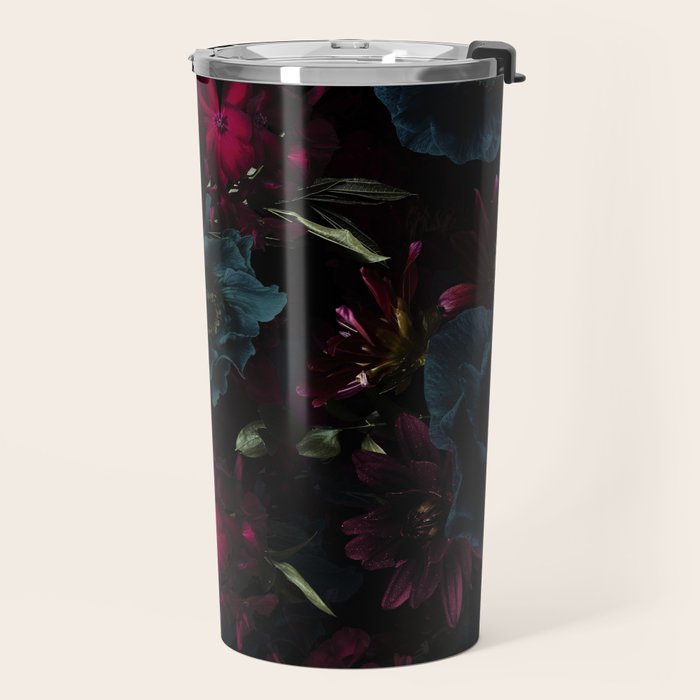 Vintage Black Dramatic Glamour Autumn Romanticism: Maximalism Moody Florals - Grand Millennial Burgundy And Teal Peonies Bouquets,  Nostalgic Gothic Mystic Night Flowers Travel Mug Gallery Image 2
