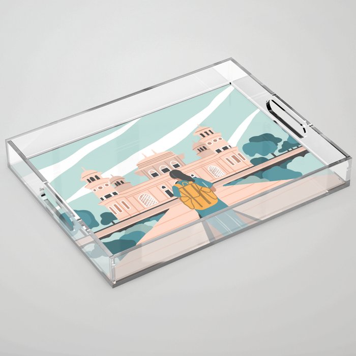Girl traveling in India Acrylic Tray Gallery Image 1