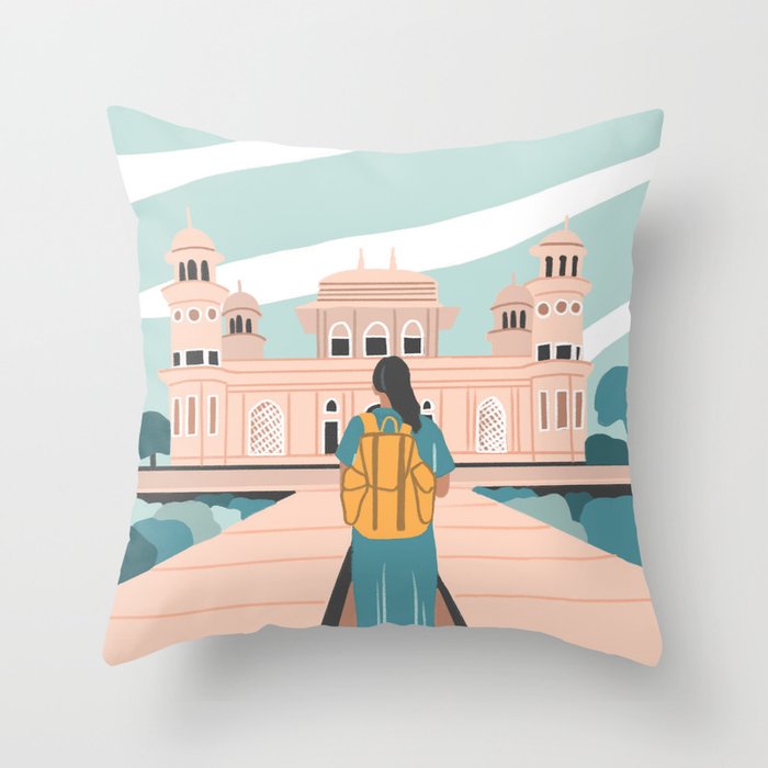 Girl traveling in India Throw Pillow Gallery Image 6