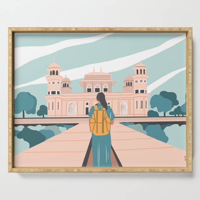 Girl traveling in India Serving Tray Gallery Image 1