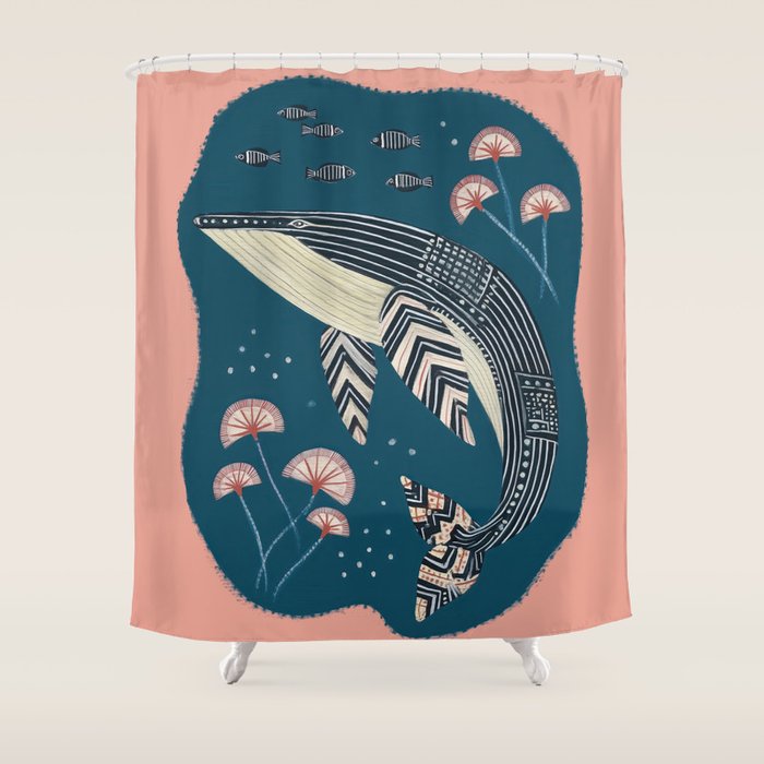 Whale in Bloom Shower Curtain Gallery Image 1