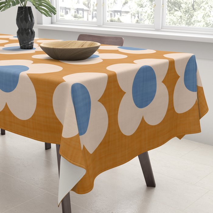 Retro Blossom - tangerine blue Tablecloth Gallery Image 3