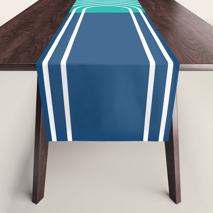 Geometric Lines in Blue Teal Yellow (Sun and Rainbow abstraction) Table Runner Gallery Image 1