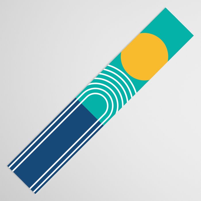 Geometric Lines in Blue Teal Yellow (Sun and Rainbow abstraction) Table Runner Gallery Image 3