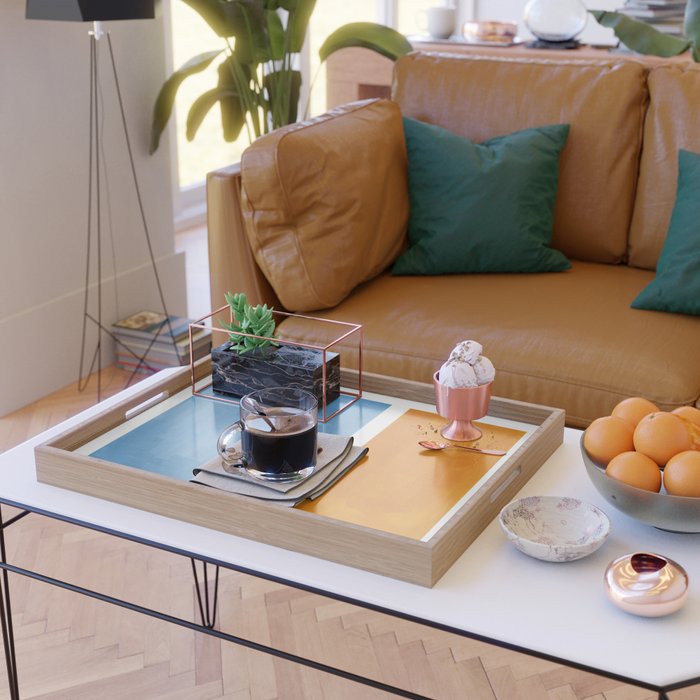 Rothko Minimalist Abstract Mid Century Color Black Square Periwinkle Yellow Ochre Serving Tray Gallery Image 2