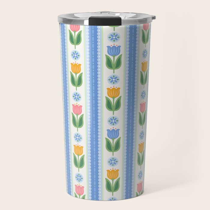 Cup of Tea Floral - Multi-color on White Travel Mug Gallery Image 1