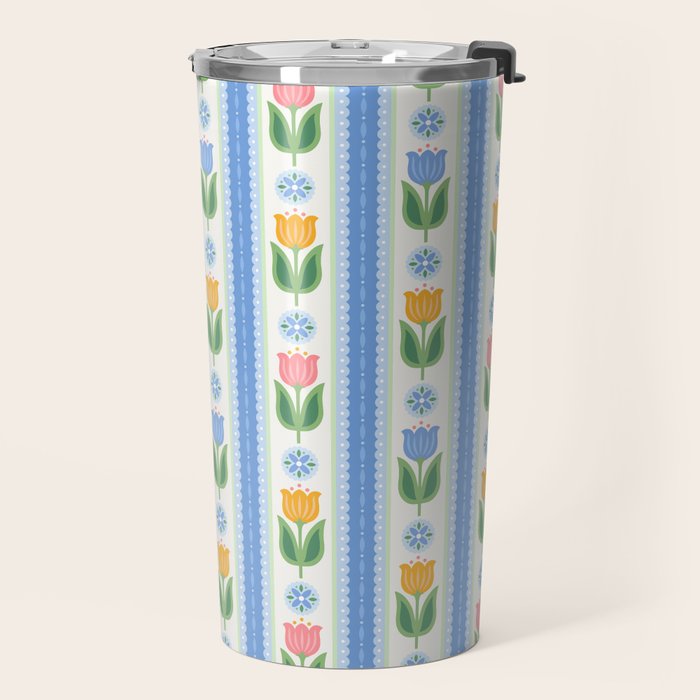 Cup of Tea Floral - Multi-color on White Travel Mug Gallery Image 2