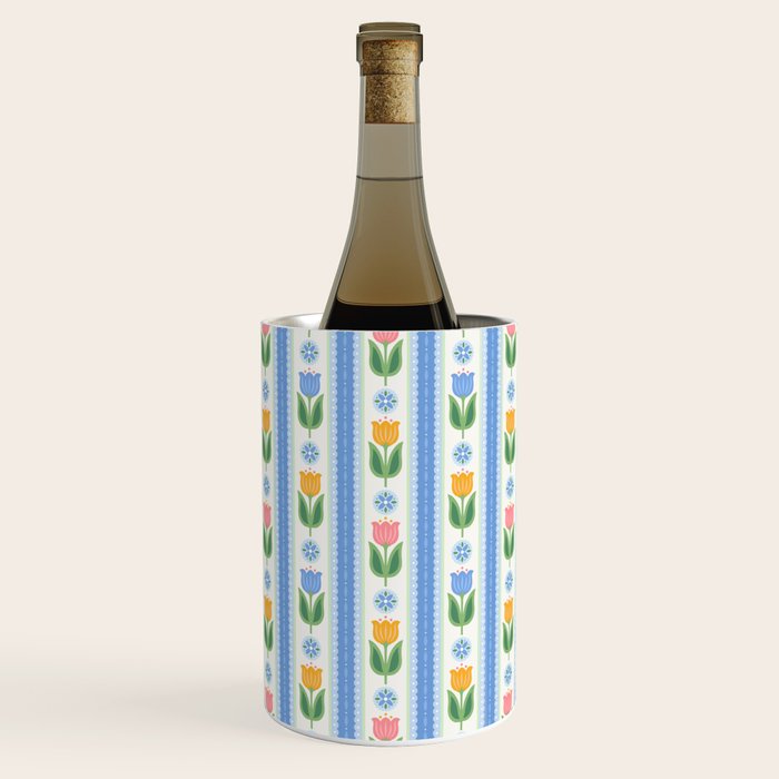 Cup of Tea Floral - Multi-color on White Wine Chiller Gallery Image 2