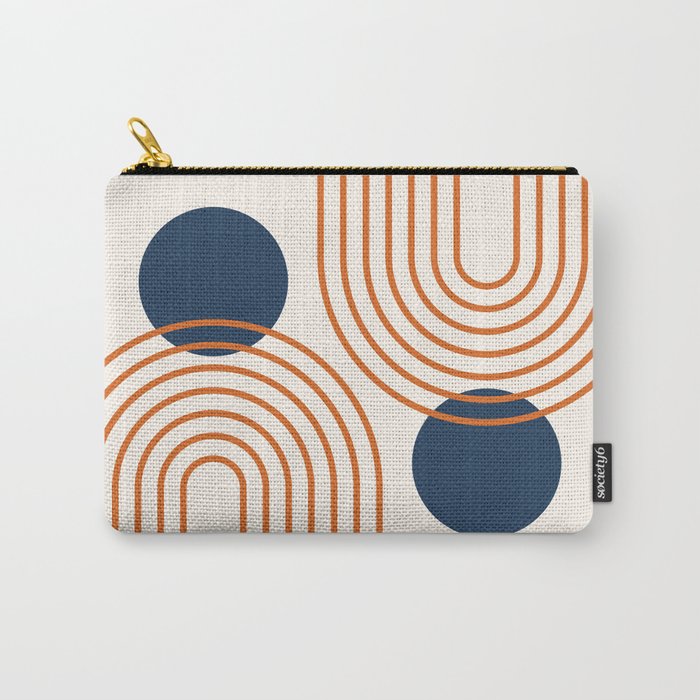 Mid Century Modern Geometric 195 in Navy Blue Orange Carry All Pouch Gallery Image 1