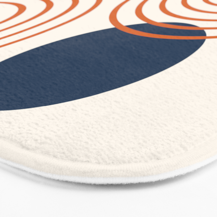 Mid Century Modern Geometric 195 in Navy Blue Orange Bath Mat Gallery Image 3