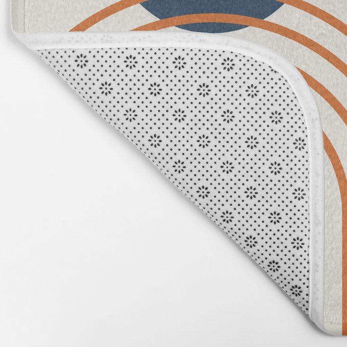 Mid Century Modern Geometric 195 in Navy Blue Orange Bath Mat Gallery Image 2