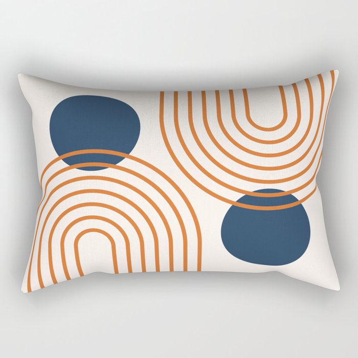 Mid Century Modern Geometric 195 in Navy Blue Orange Rectangular Pillow Gallery Image 2