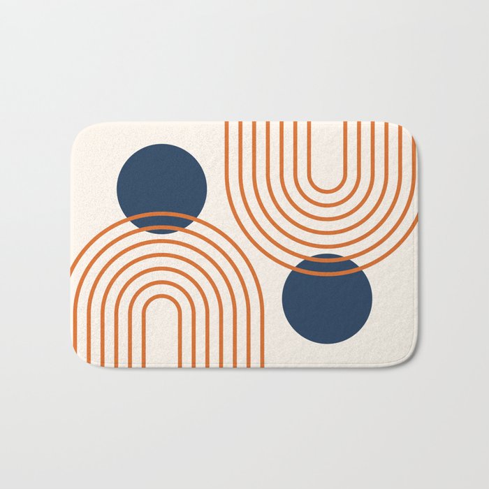 Mid Century Modern Geometric 195 in Navy Blue Orange Bath Mat Gallery Image 1