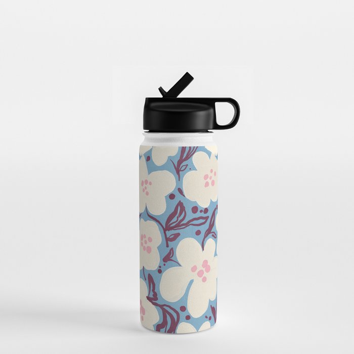 Blue Floral Folk Vase Water Bottle Gallery Image 1