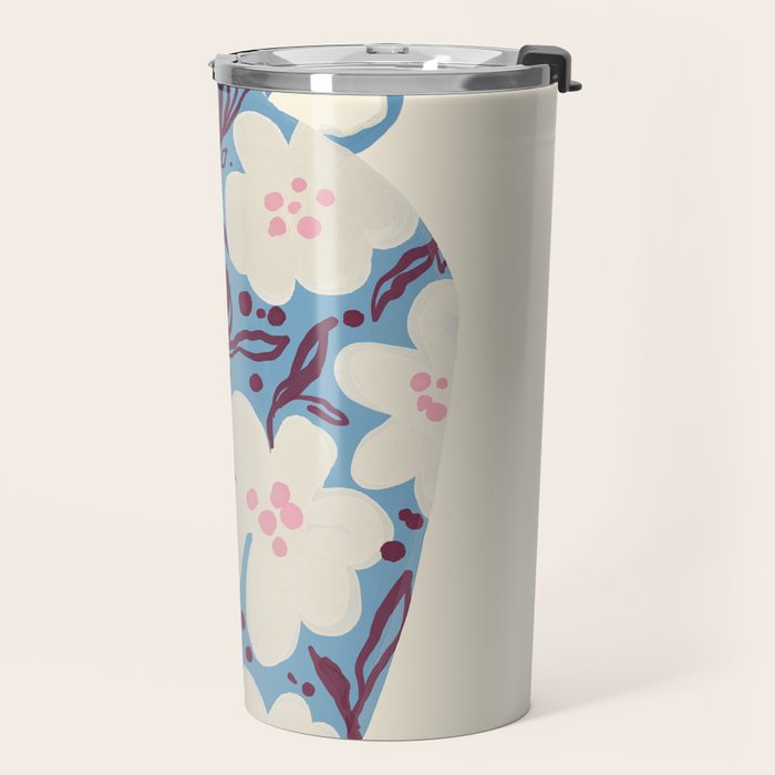 Blue Floral Folk Vase Travel Mug Gallery Image 2