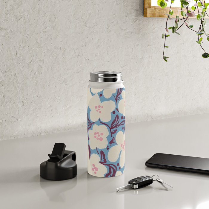 Blue Floral Folk Vase Water Bottle Gallery Image 4