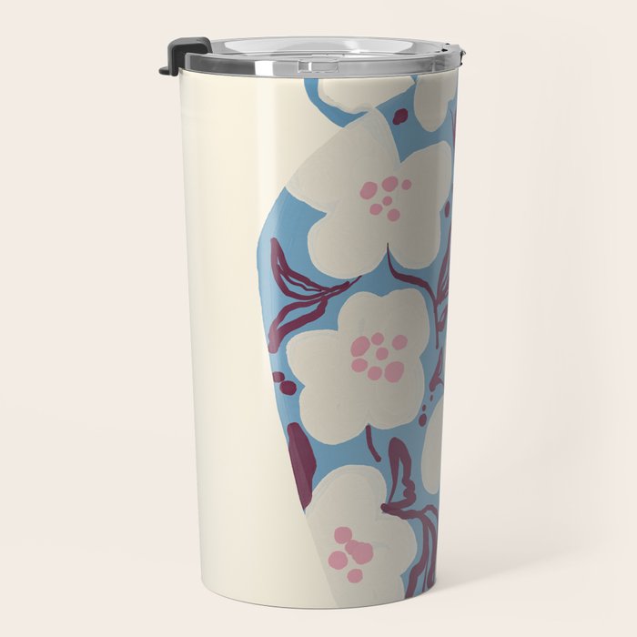 Blue Floral Folk Vase Travel Mug Gallery Image 3