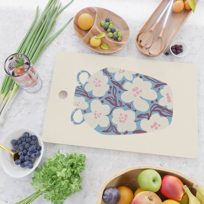 Blue Floral Folk Vase Cutting Board Gallery Image 2