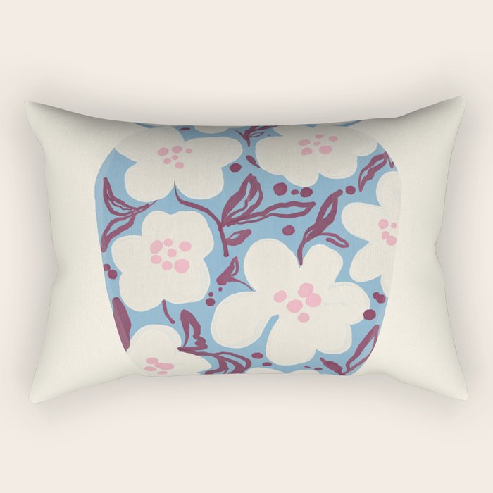 Blue Floral Folk Vase Rectangular Pillow Gallery Image 2