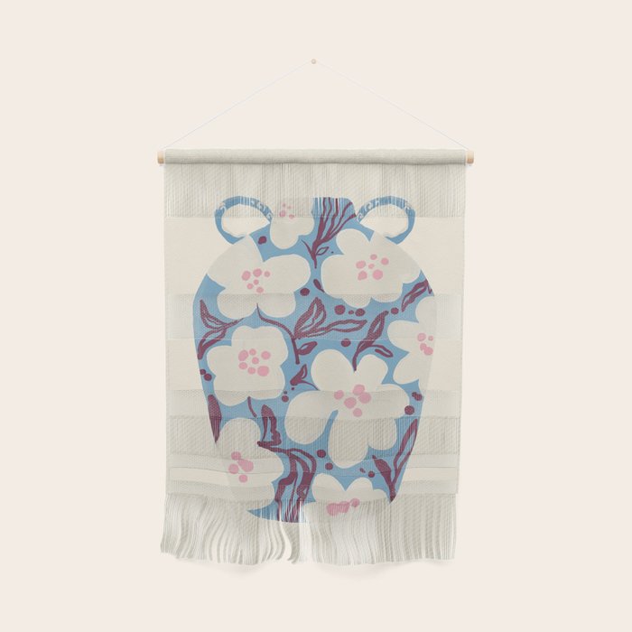 Blue Floral Folk Vase Wall Hanging Gallery Image 1