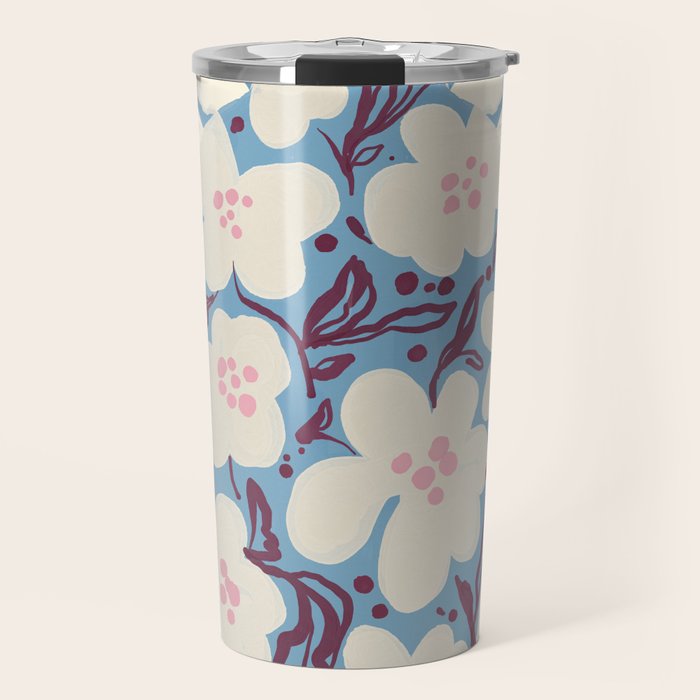 Blue Floral Folk Vase Travel Mug Gallery Image 1