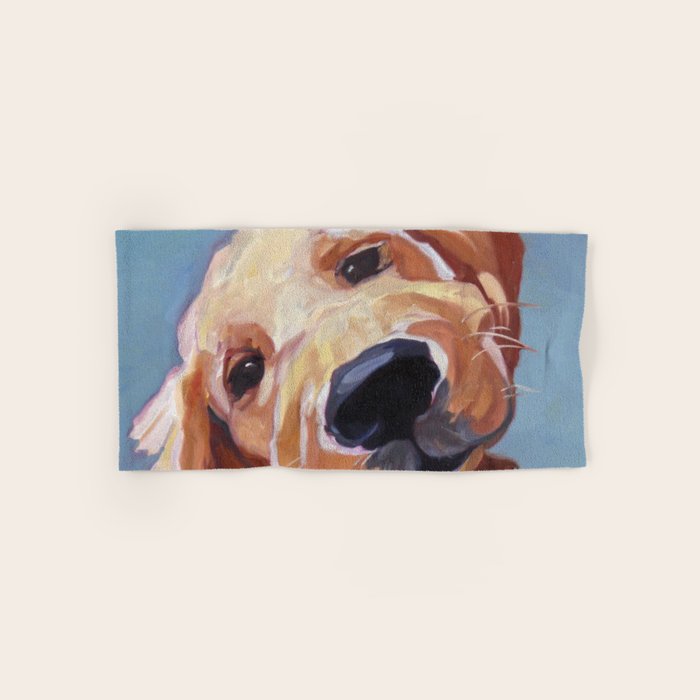 Golden Retriever Puppy Original Oil Painting Bath Towel Gallery Image 1