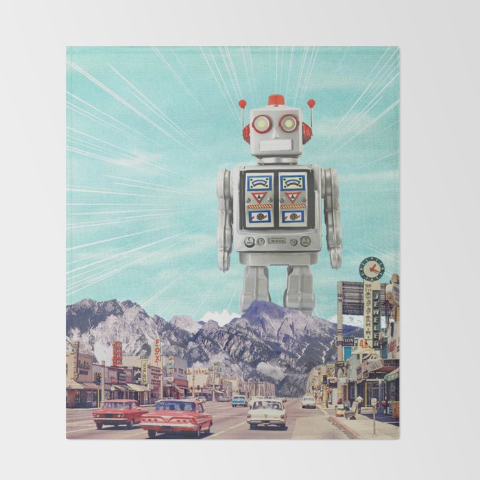 Robot in Town Throw Blanket Gallery Image 2