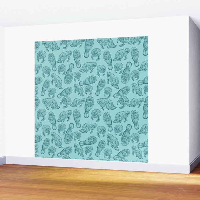 Manatees - Teal Wall Mural Gallery Image 2