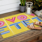 Vote Hand Lettering on Yellow Watercolor Background Outdoor Rug Gallery Image 2