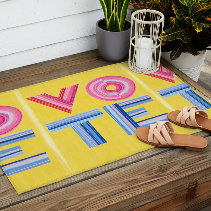 Vote Hand Lettering on Yellow Watercolor Background Outdoor Rug Gallery Image 2