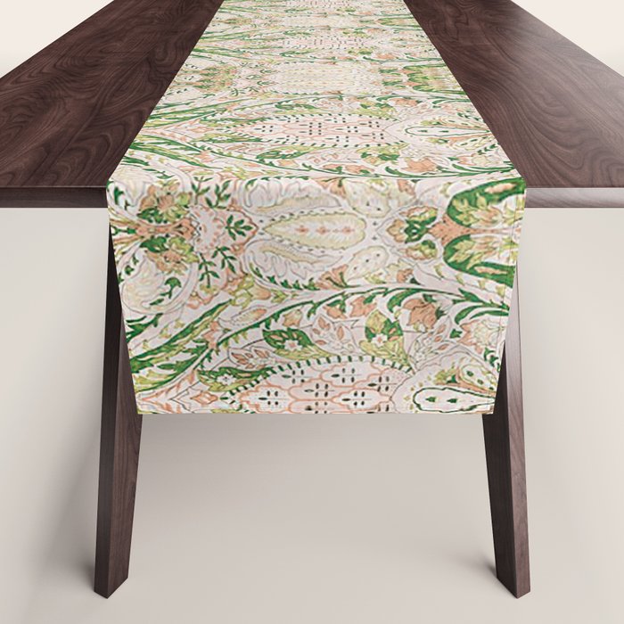 Green Pink Leaf Flower Paisley Table Runner Gallery Image 1