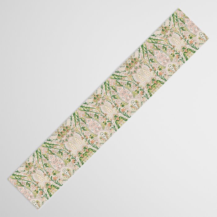 Green Pink Leaf Flower Paisley Table Runner Gallery Image 3