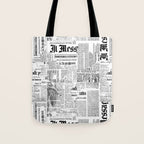 Black And White Collage Of Grunge Newspaper Fragments Tote Bag Gallery Image 1