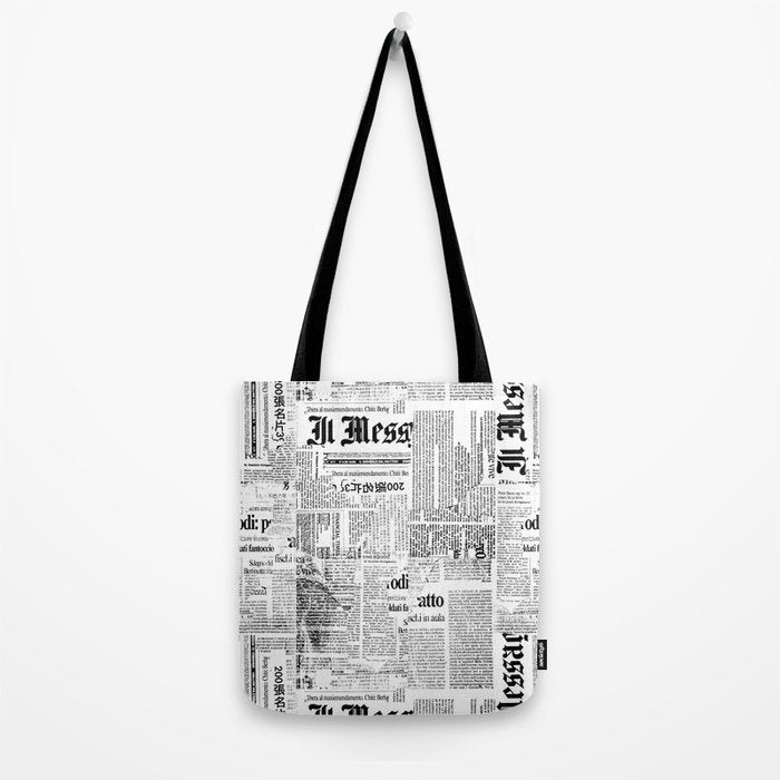 Black And White Collage Of Grunge Newspaper Fragments Tote Bag Gallery Image 2