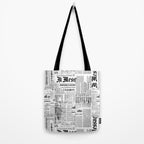 Black And White Collage Of Grunge Newspaper Fragments Tote Bag Gallery Image 2