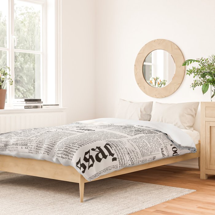Black And White Collage Of Grunge Newspaper Fragments Duvet Cover Gallery Image 2
