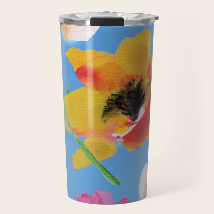 Poppies floral pinks Travel Mug Gallery Image 1