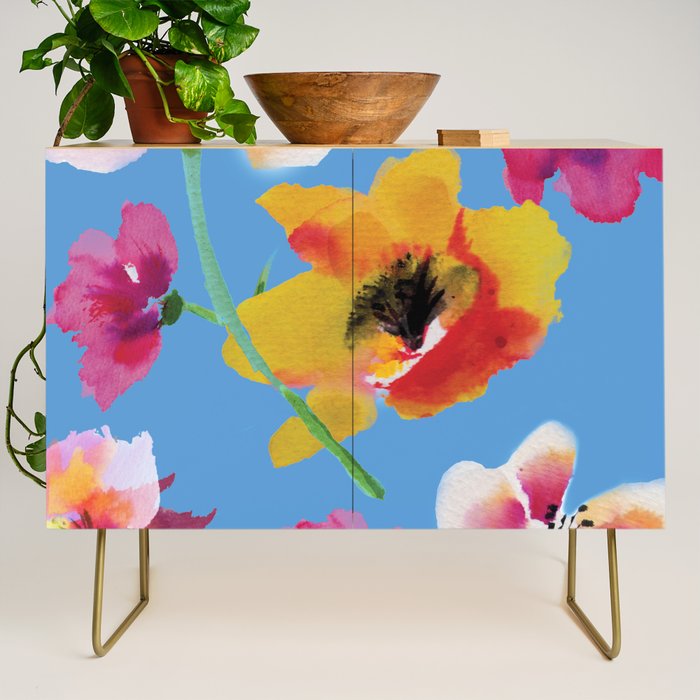 Poppies floral pinks Credenza Gallery Image 1