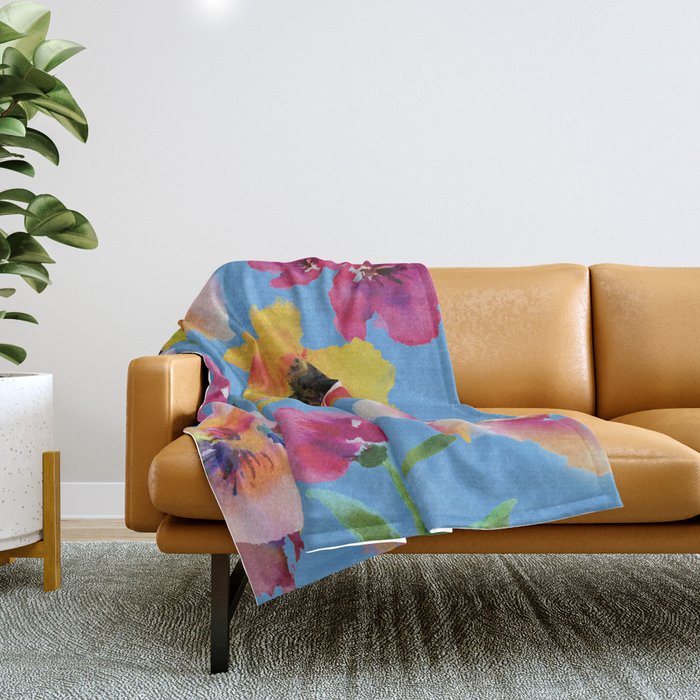 Poppies floral pinks Throw Blanket Gallery Image 1