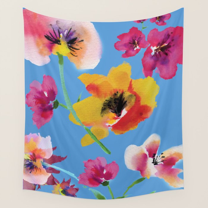 Poppies floral pinks Wall Tapestry Gallery Image 1