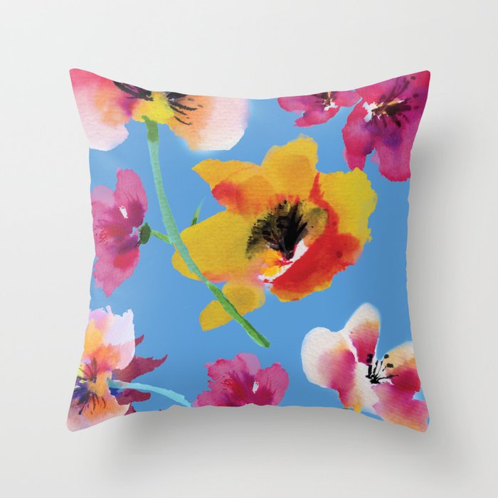 Poppies floral pinks Throw Pillow Gallery Image 1
