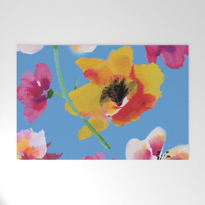 Poppies floral pinks Welcome Mat Gallery Image 1