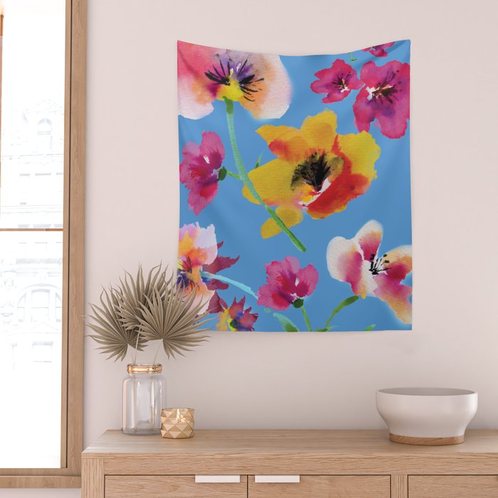 Poppies floral pinks Wall Tapestry Gallery Image 2