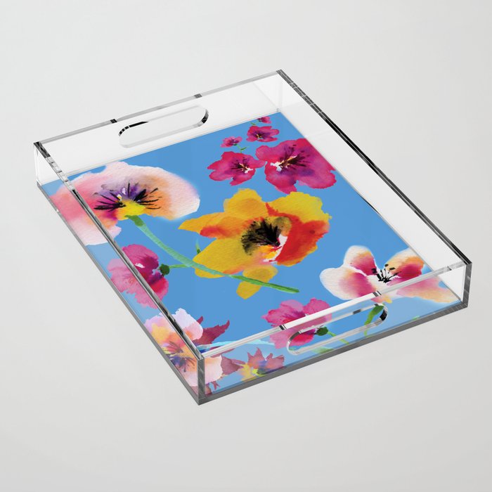 Poppies floral pinks Acrylic Tray Gallery Image 1