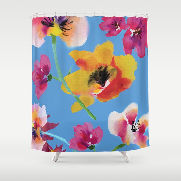Poppies floral pinks Shower Curtain Gallery Image 1