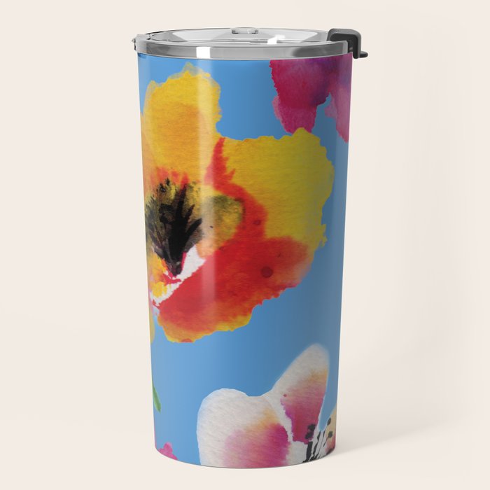 Poppies floral pinks Travel Mug Gallery Image 2
