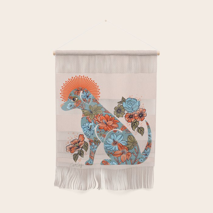 Porcelain Floral Dog - Blue & Coral Wall Hanging Gallery Image 1